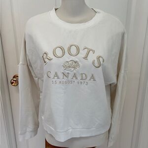 Roots White Sweatshirt with Gold Embroidery